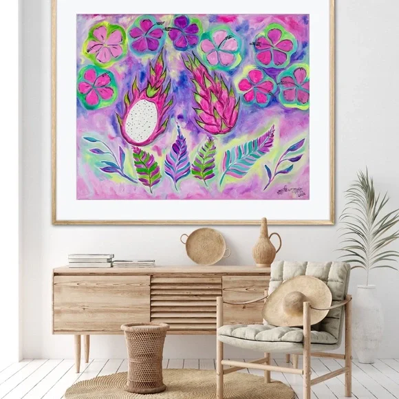 Dragonfruit Hibiscus Fine Art Print Oil Painting beach tropical island decor - Picture 4 of 9